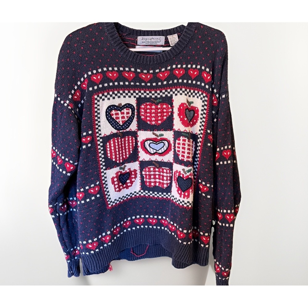 Hand Embroidered Northern Isles Cotton Blend Apple Granny Cottagecore Sweater M